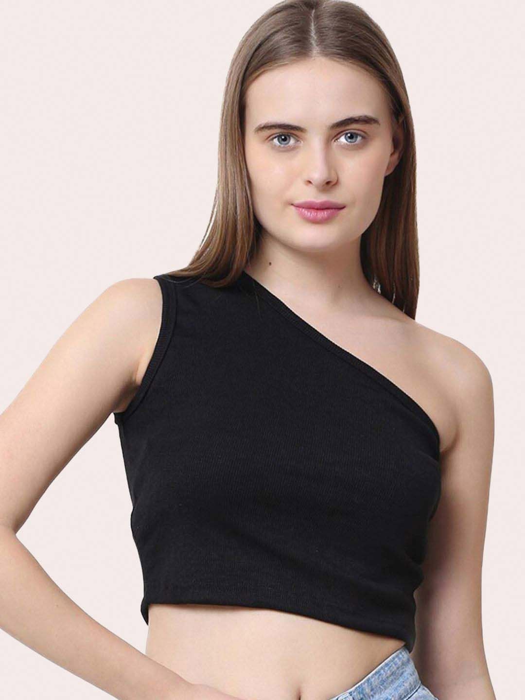 

Sizi One Shoulder Tank Crop Top, Black