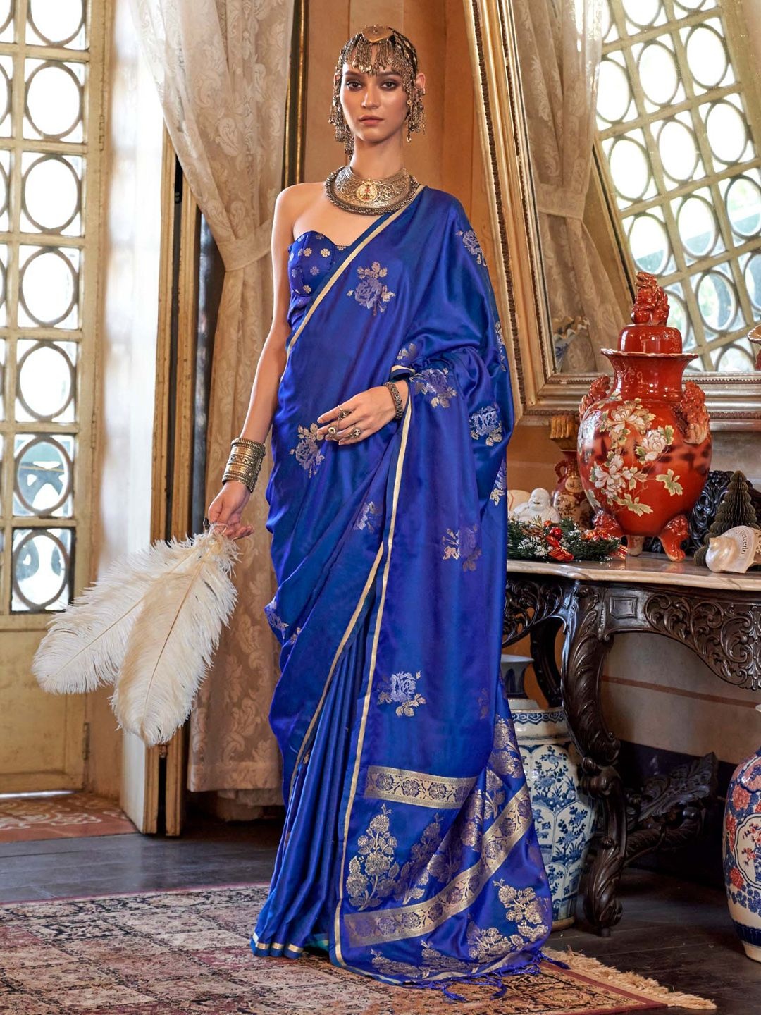 

Mitera Woven Design Zari Satin Banarasi Saree, Blue