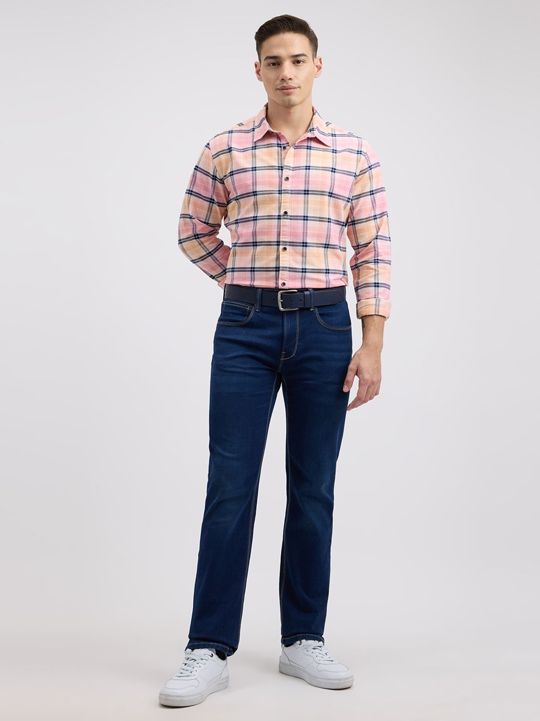 

Pepe Jeans Men Spread Collar Tartan Checked Cotton Casual Shirt, Pink