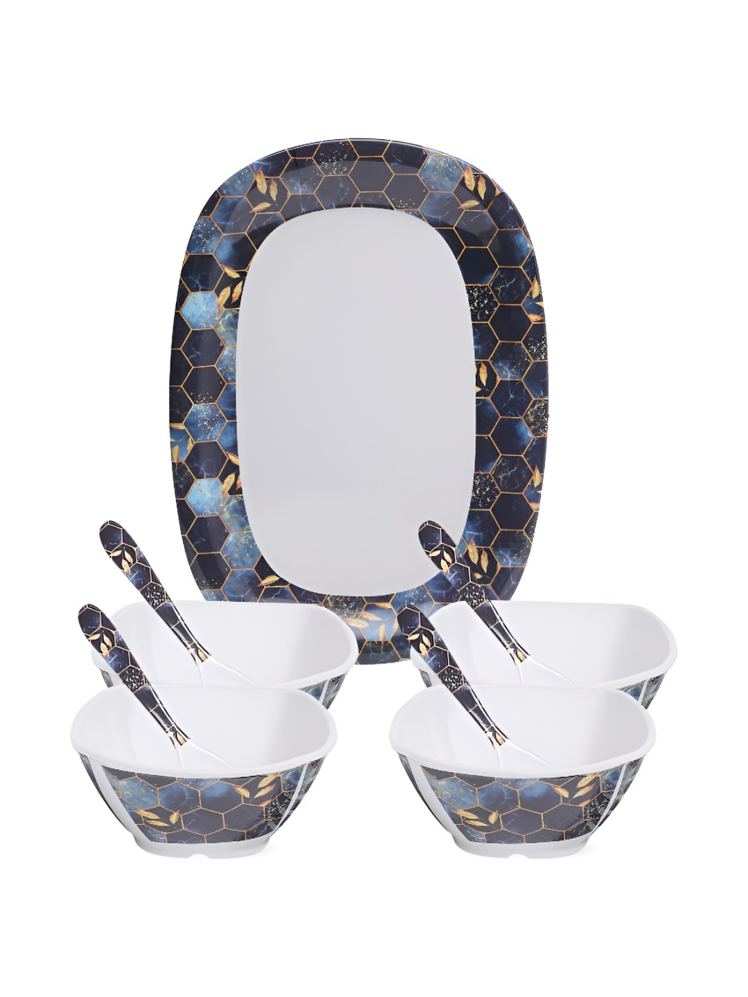

Bataniya Black and White 9 Pieces Geometric Printed Melamine Dinner Set