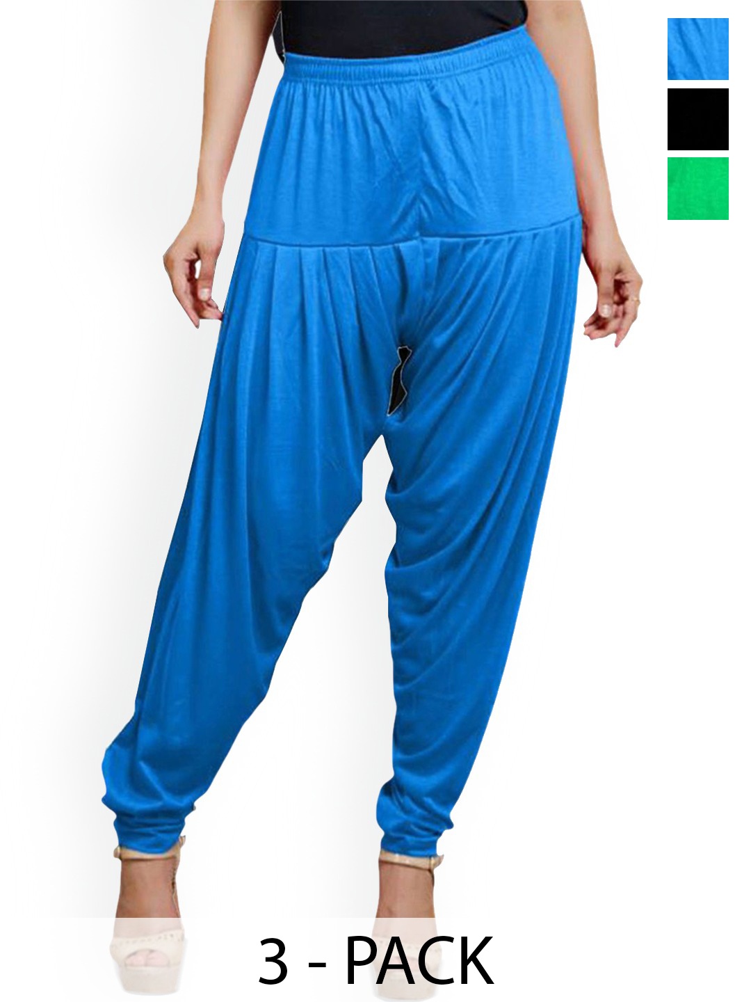 

AFRA GARMENTS Women Pack Of 3 Mid Rise Loose Fit Patiala, Blue