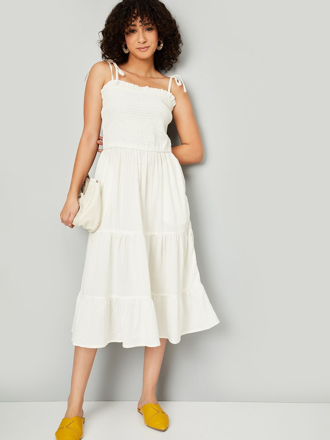 

max Fit & Flare Shoulder Straps Sleeveless Midi Dress, White