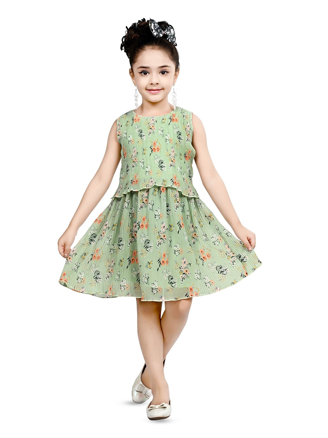 

Miss & Chief Floral Print Georgette Fit & Flare Dress, Green