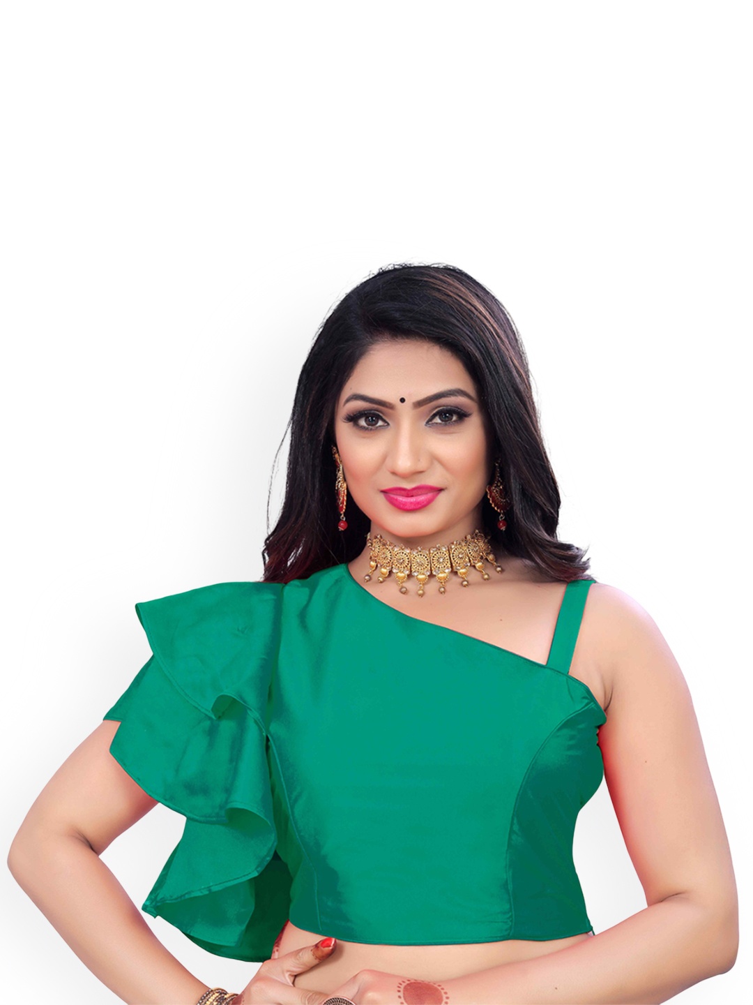 

HERE&NOW One Side Shoulder Saree Blouse, Green