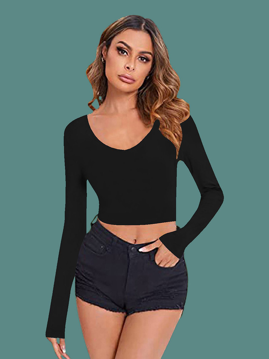 

Dream Beauty Fashion V-Neck Fitted Crop Top, Black