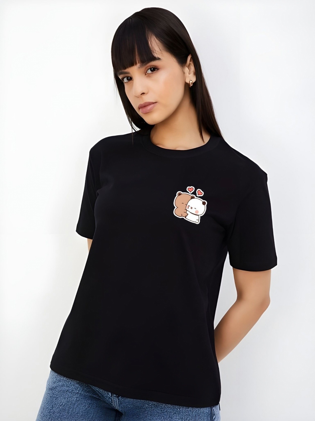 

SZN Women Graphic Printed Round Neck Cotton T-shirt, Black