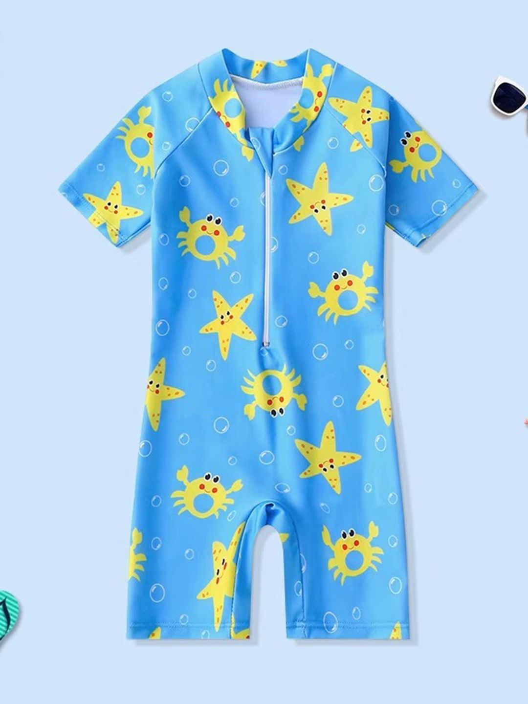 

YK Girls Printed Round Neck Legsuit, Blue