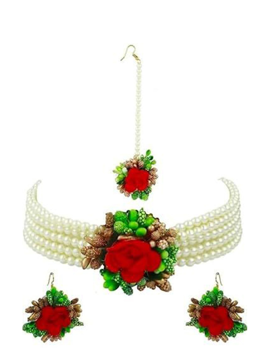 

Vrindavanstore.in Flower Artificial Beads Beaded Jewellery Set, Gold