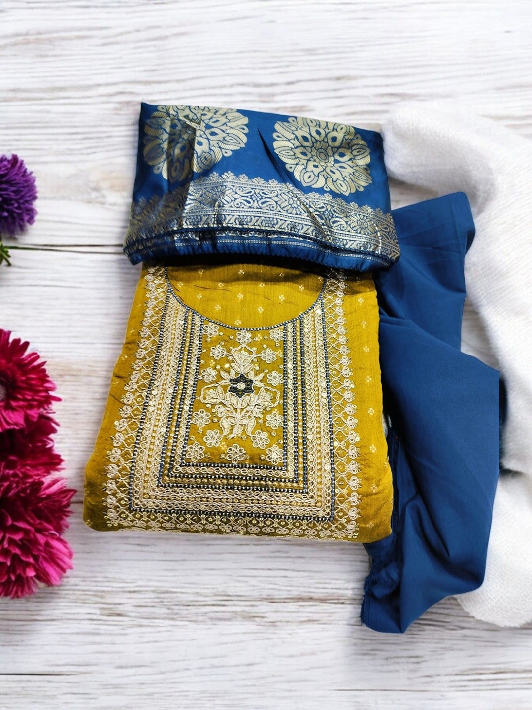 

REET MAHAL Pure Cotton Unstitched Dress Material, Yellow