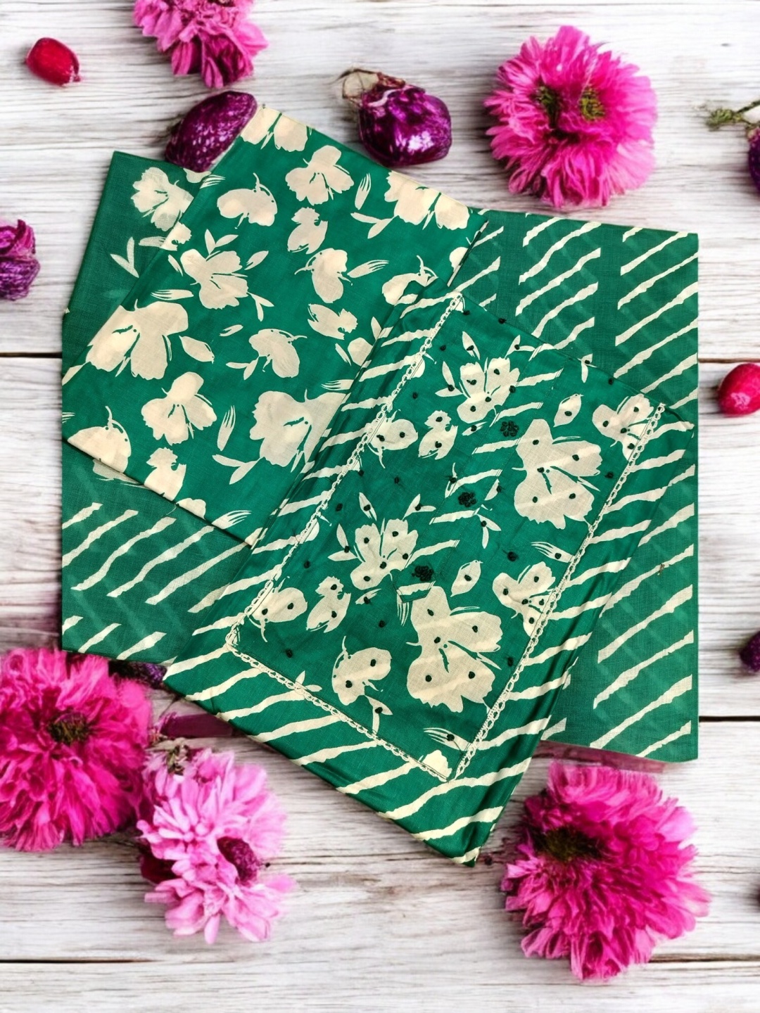 

REET MAHAL Leheriya Printed Pure Cotton Unstitched Dress Material, Green