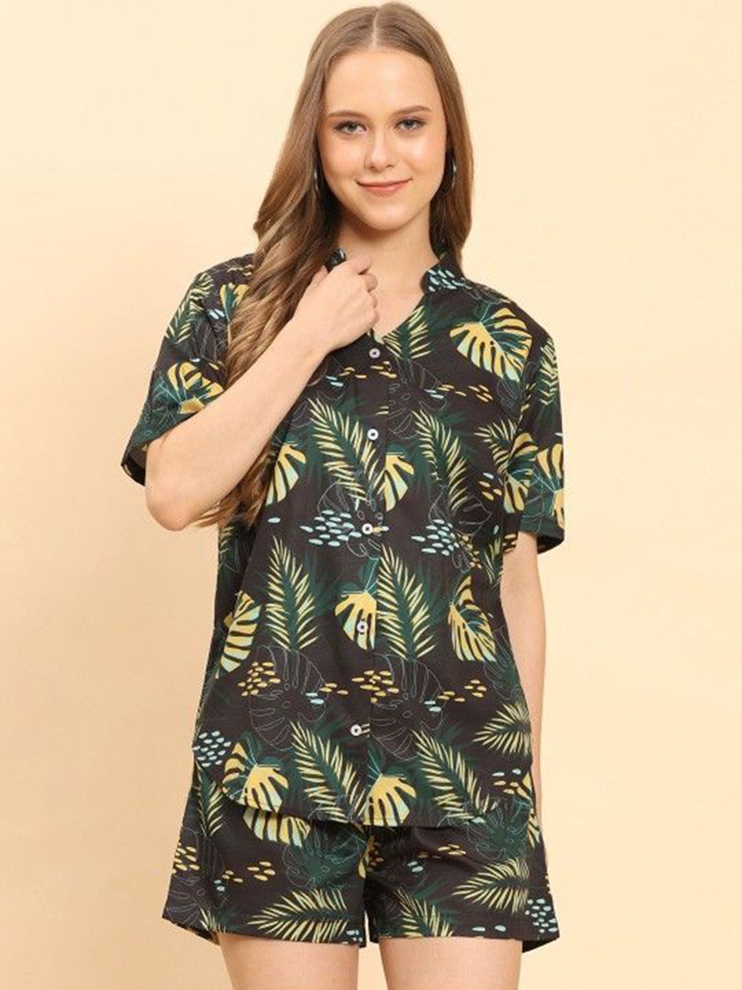 

all about you Printed Shirt & Shorts Co-Ords, Black