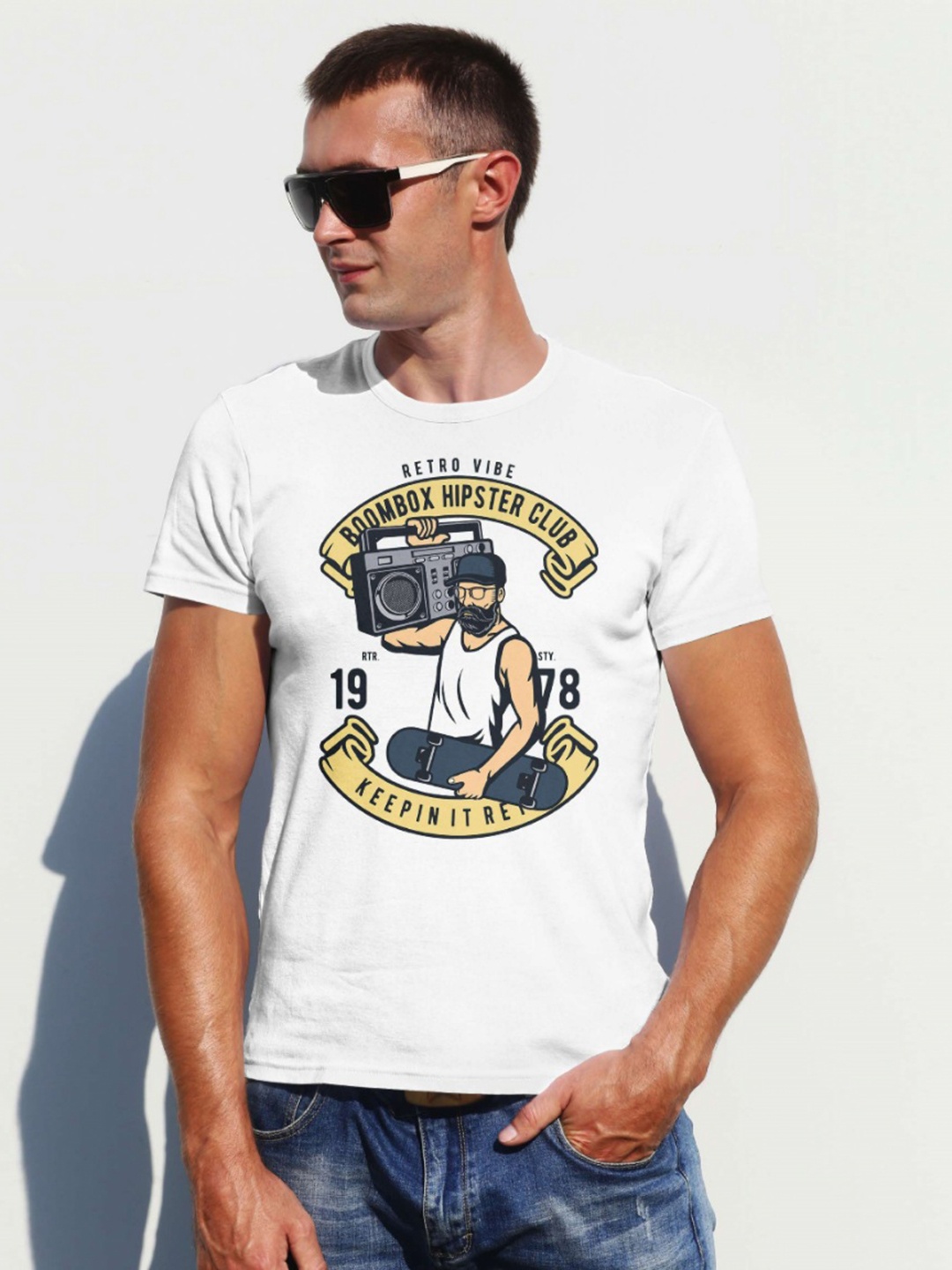 

Moda Rapido Men Graphic Printed Round Neck Regular Fit Cotton T-shirt, White