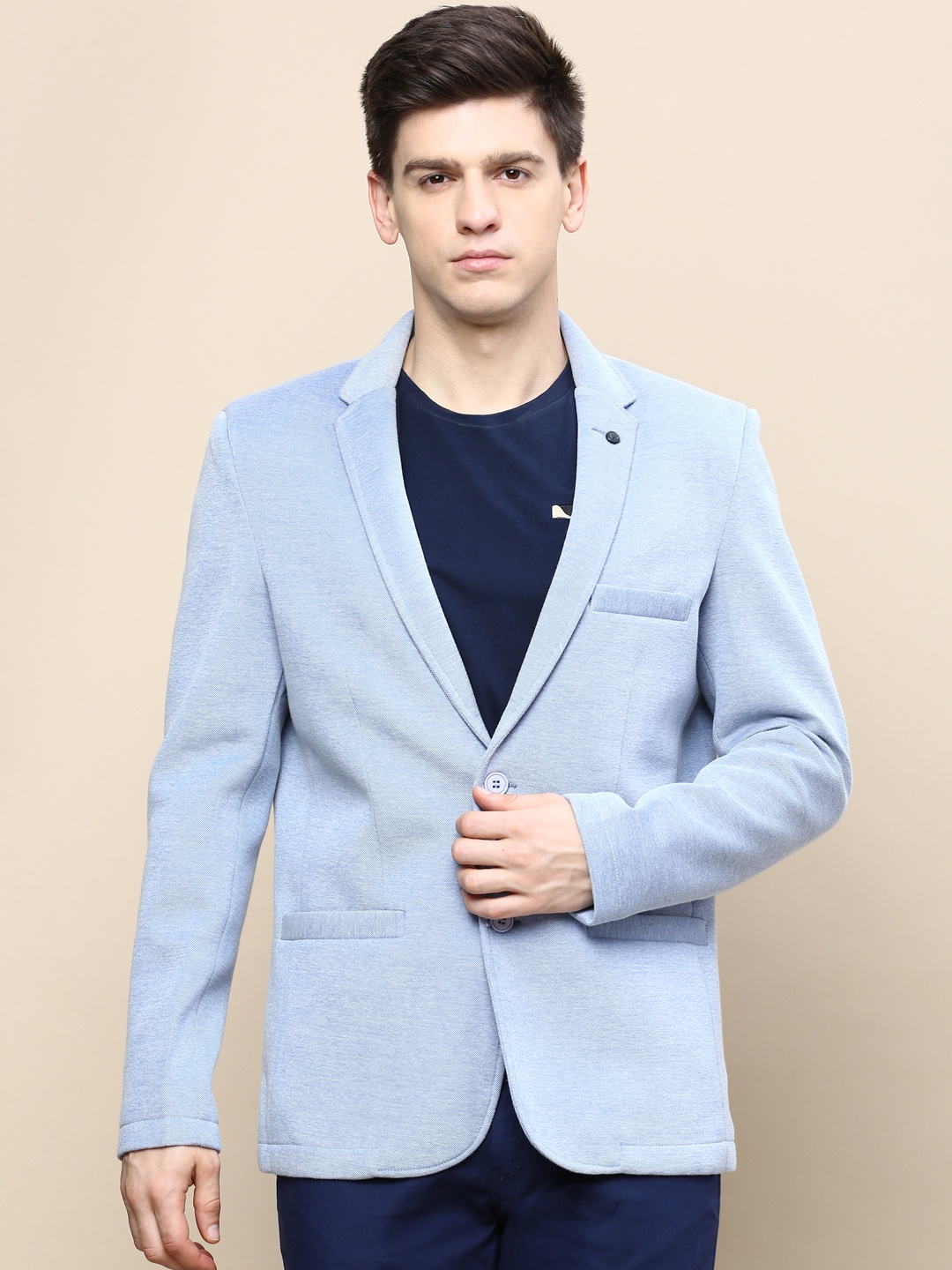 

SHOWOFF Cotton Slim-Fit Single-Breasted Blazer, Blue