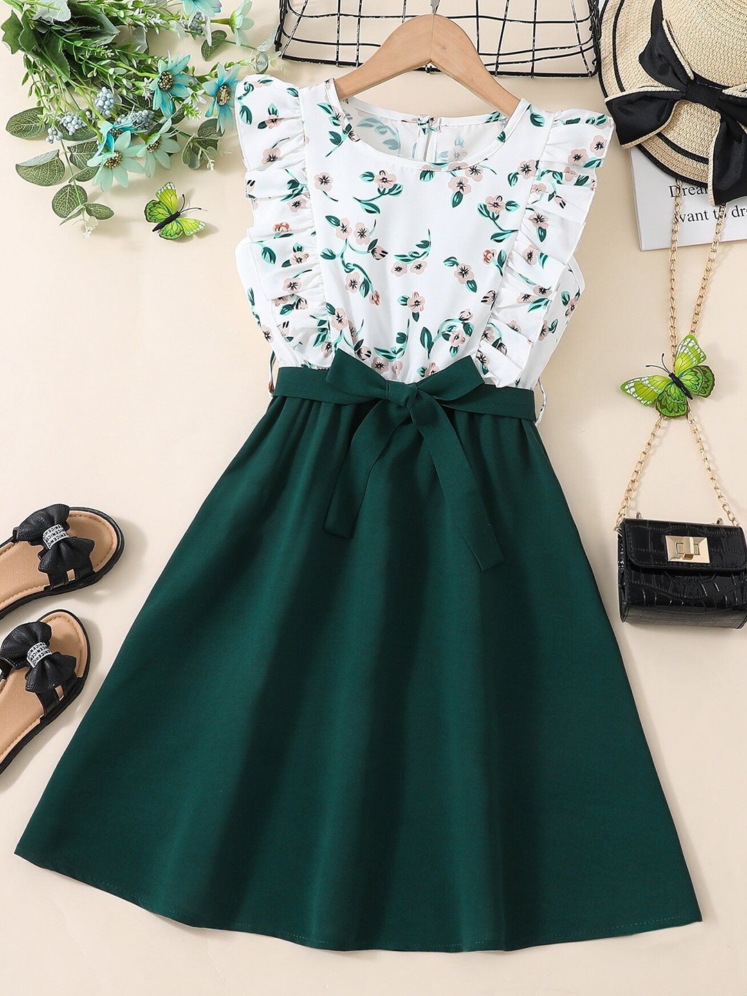 

BAESD Girls Floral Print Fit & Flare Dress, Green