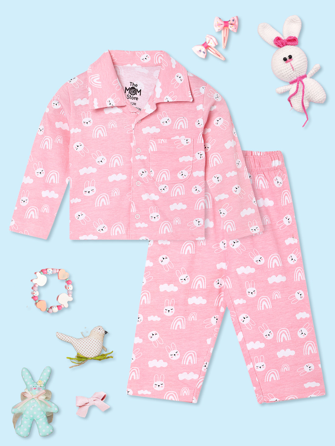 

The Mom Store Kids Printed Night suit, Pink