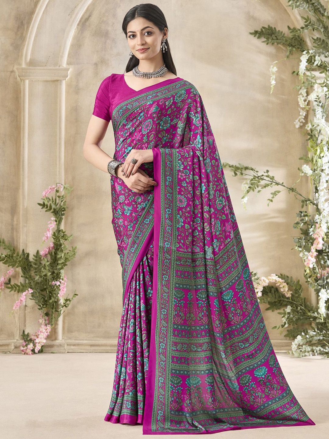 

Anouk Rustic Floral Printed Saree, Pink