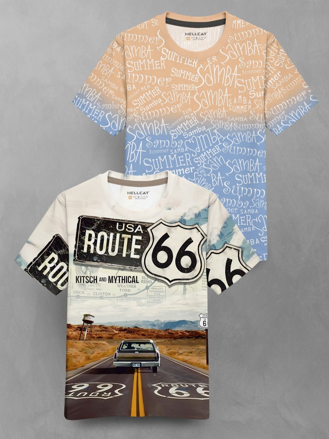 

HELLCAT Boys Pack Of 2 Graphic Printed Round Neck T-shirts, Peach