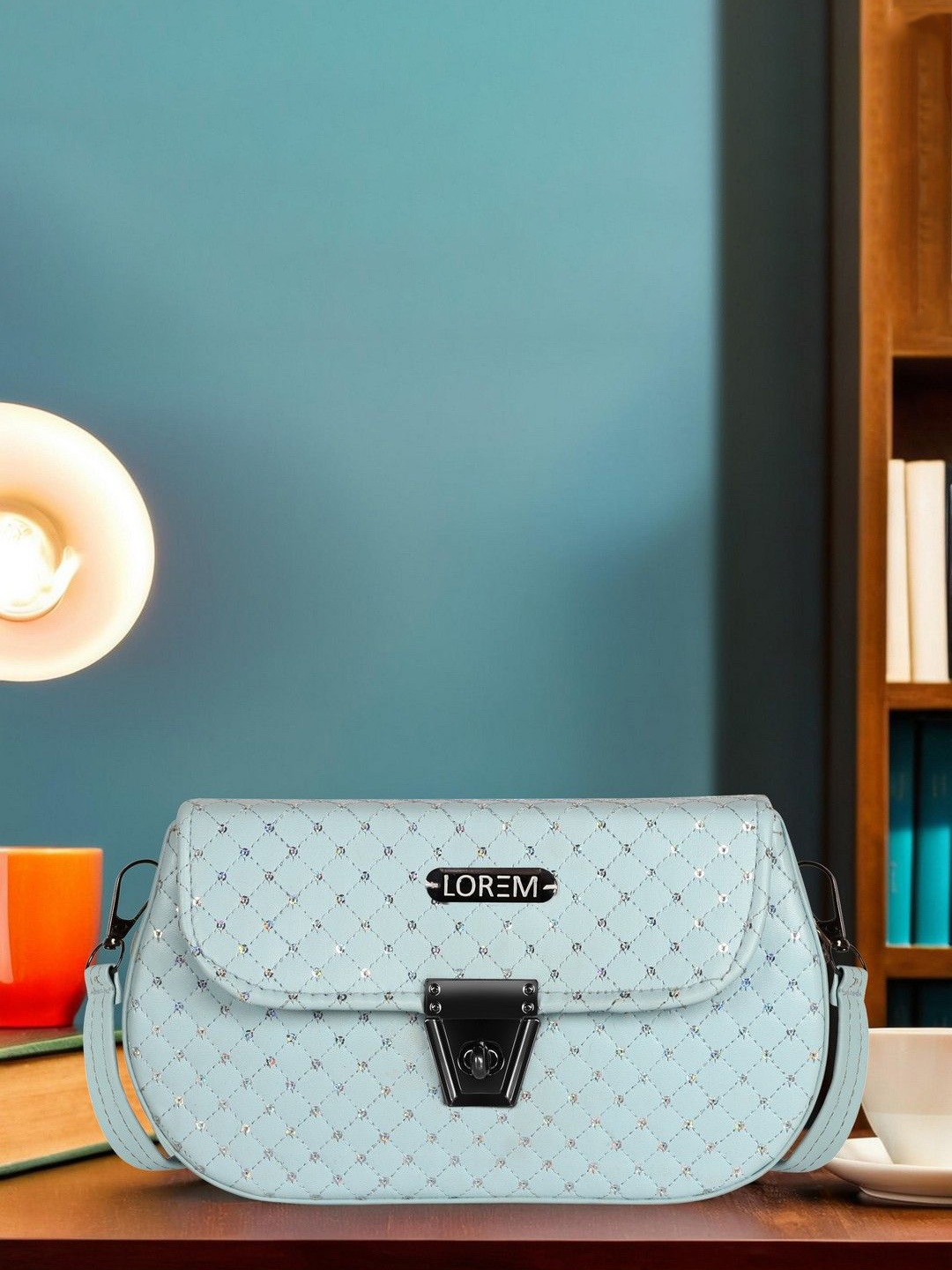 

LOREM Shoulder Bag with Quilted, Turquoise blue