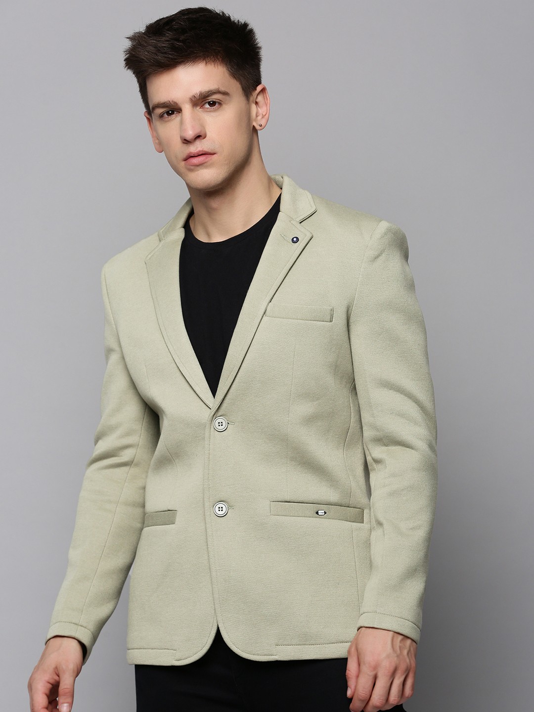 

SHOWOFF Notched Lapel Slim Fit Cotton Single Breasted Blazer, Green