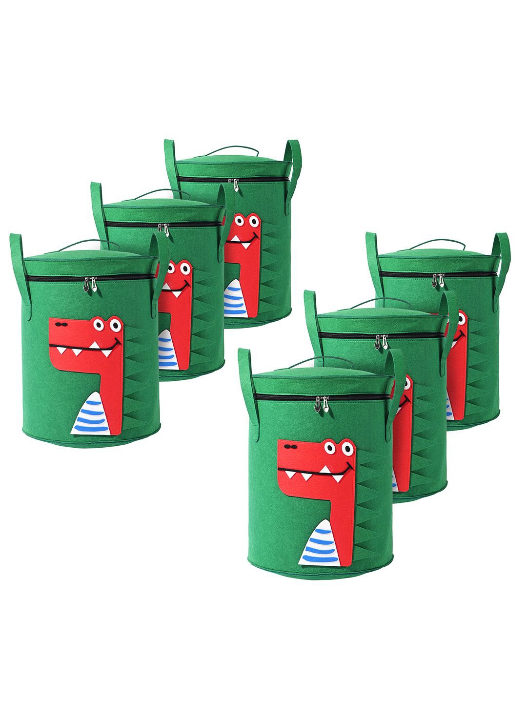 

Kuber Industries Green & Red 6 Pieces Printed Foldable Cloth Basket With Handle - 34 L