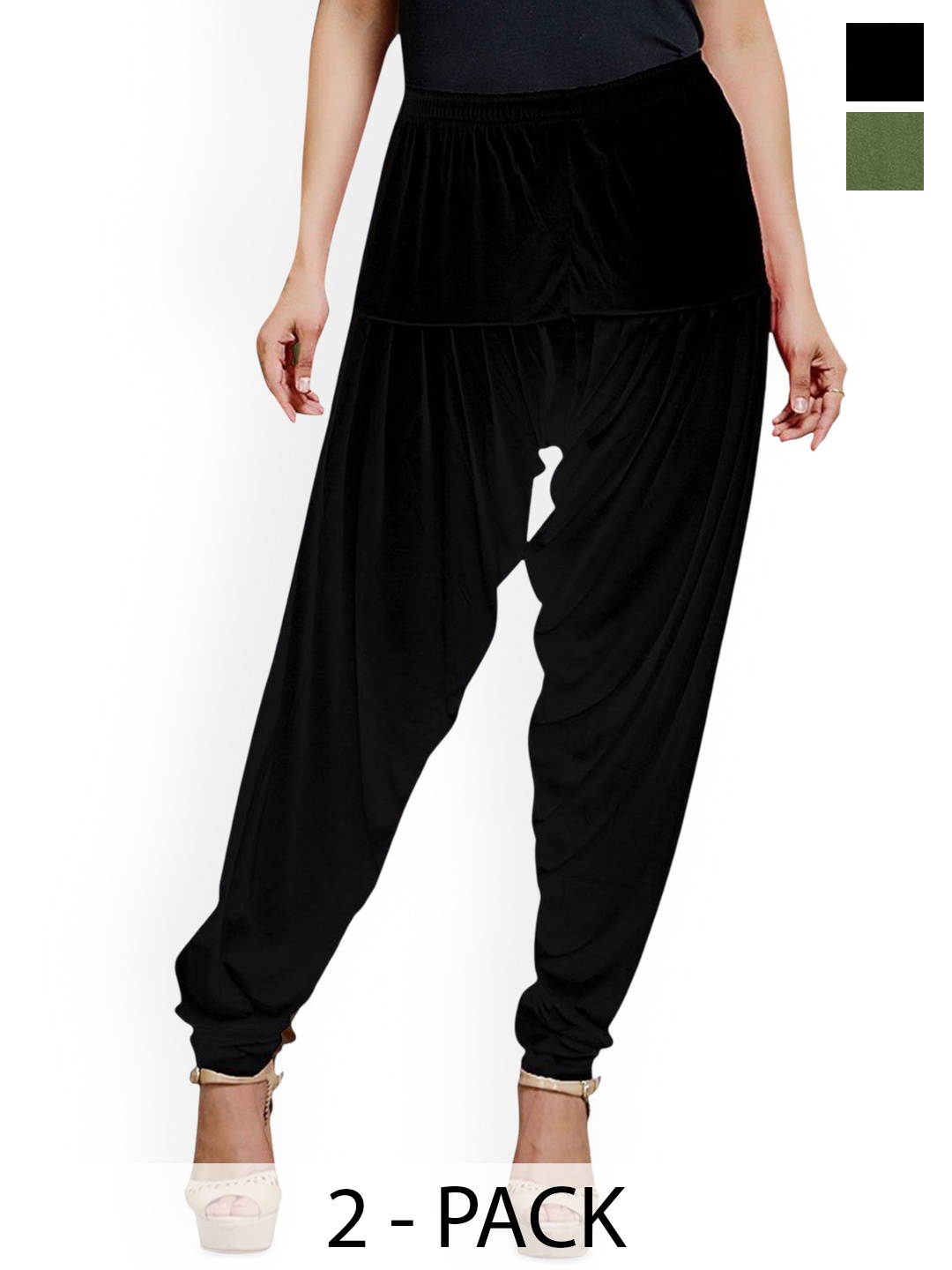 

AFRA GARMENTS Women Pack Of 3 Mid-Rise Patiala, Black