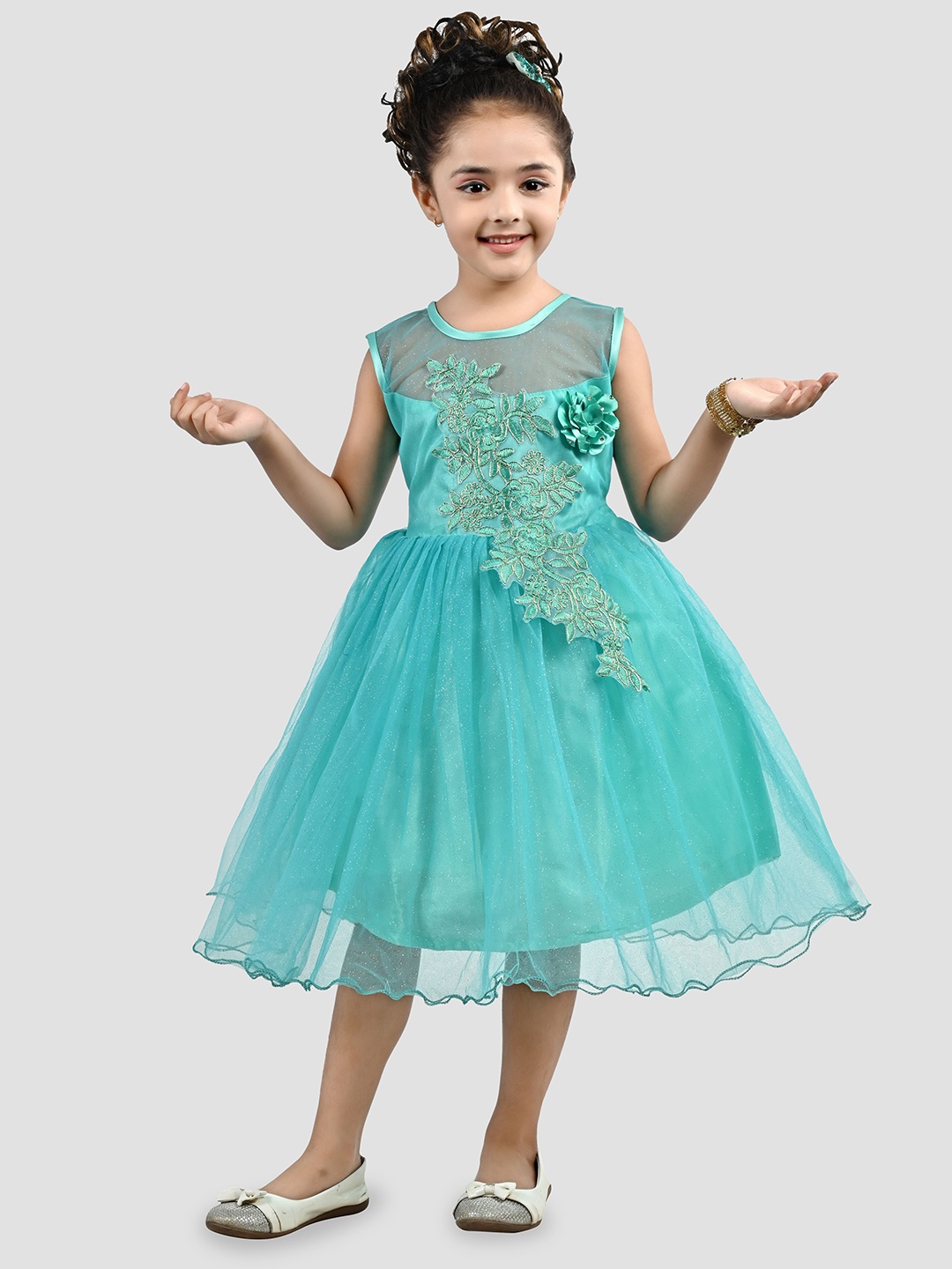 

Miss & Chief Embellished Net Fit & Flare Midi Dress, Green