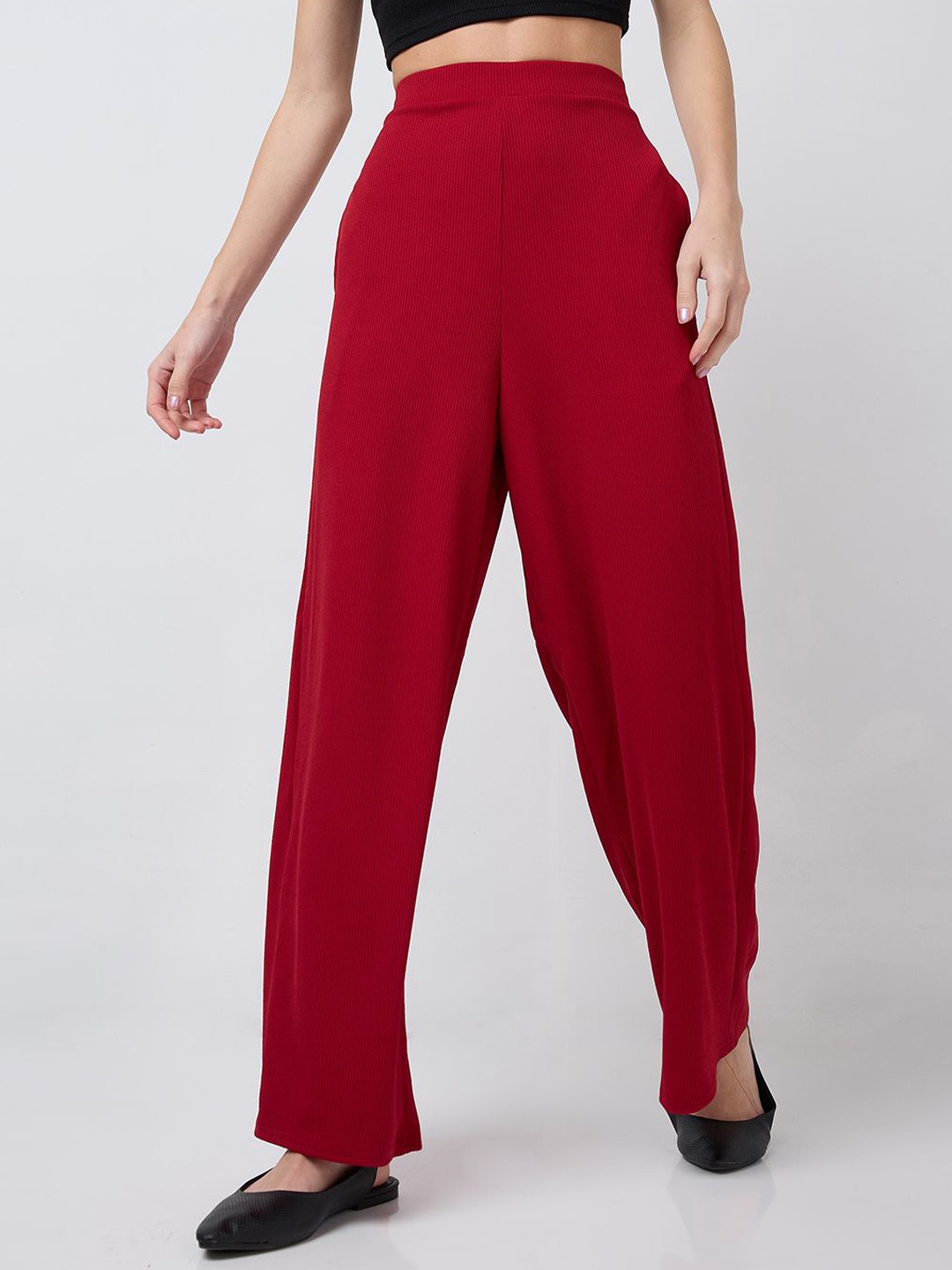 

SZN Women Smart High-Rise Relaxed Fit Regular Trousers, Maroon