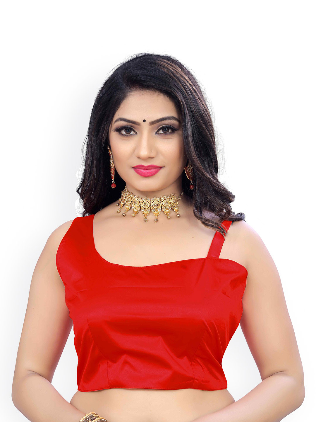 

HERE&NOW One-Shoulder Saree Blouse, Red