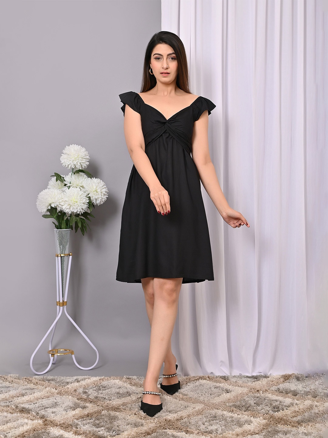 

IQRAAR Fit & Flare Dress, Black