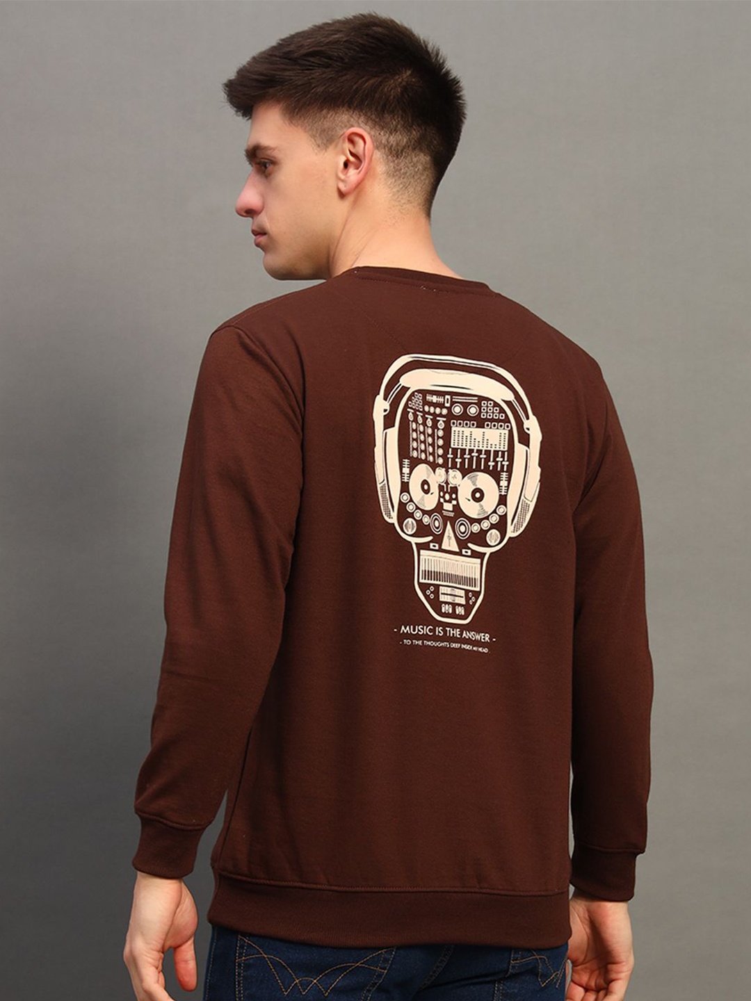 

THE CASUALS Men Cotton Printed Sweatshirt, Brown