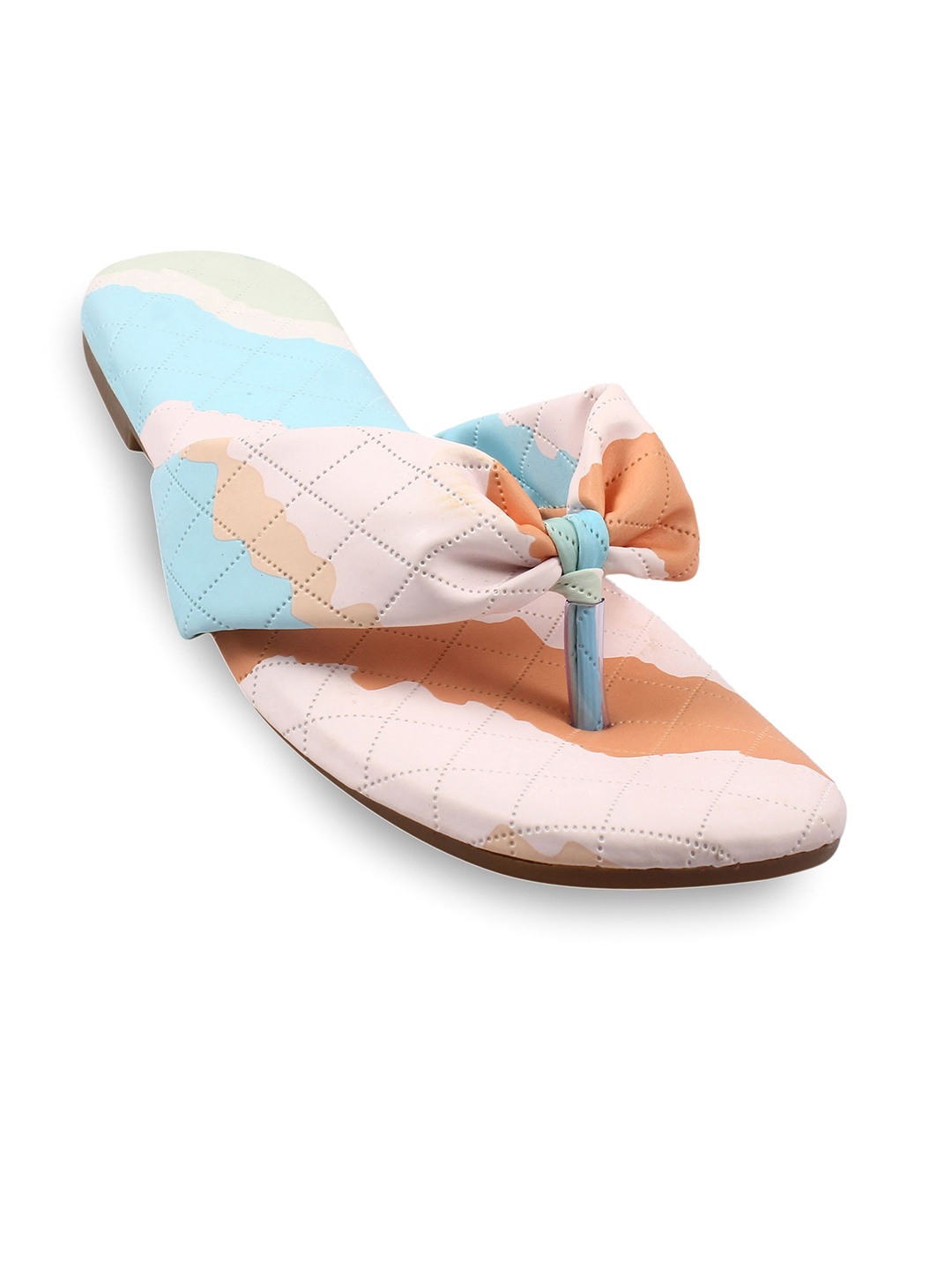 

Bohekant Women Colourblocked T-Strap Flats, Peach