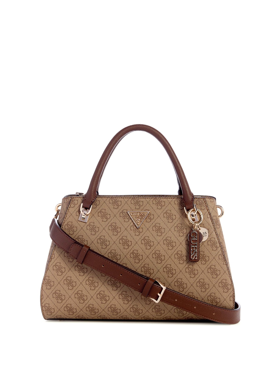 

GUESS Women Brand Logo Printed Structured Handheld Bag, Beige