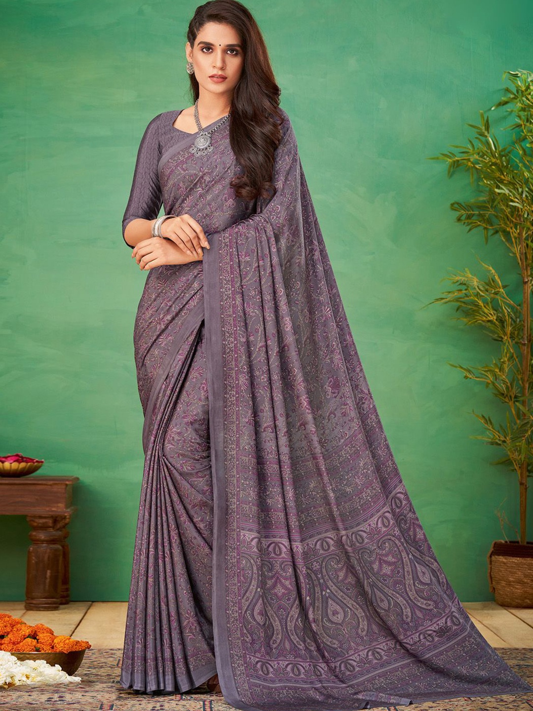 

Anouk Rustic Ethnic Motifs Poly Crepe Bagru Saree, Mauve