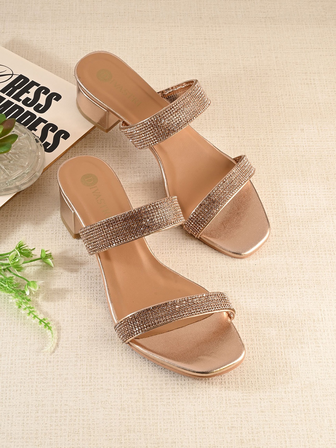

DIVASTRI Block Heel Open Toe Sandals, Rose gold