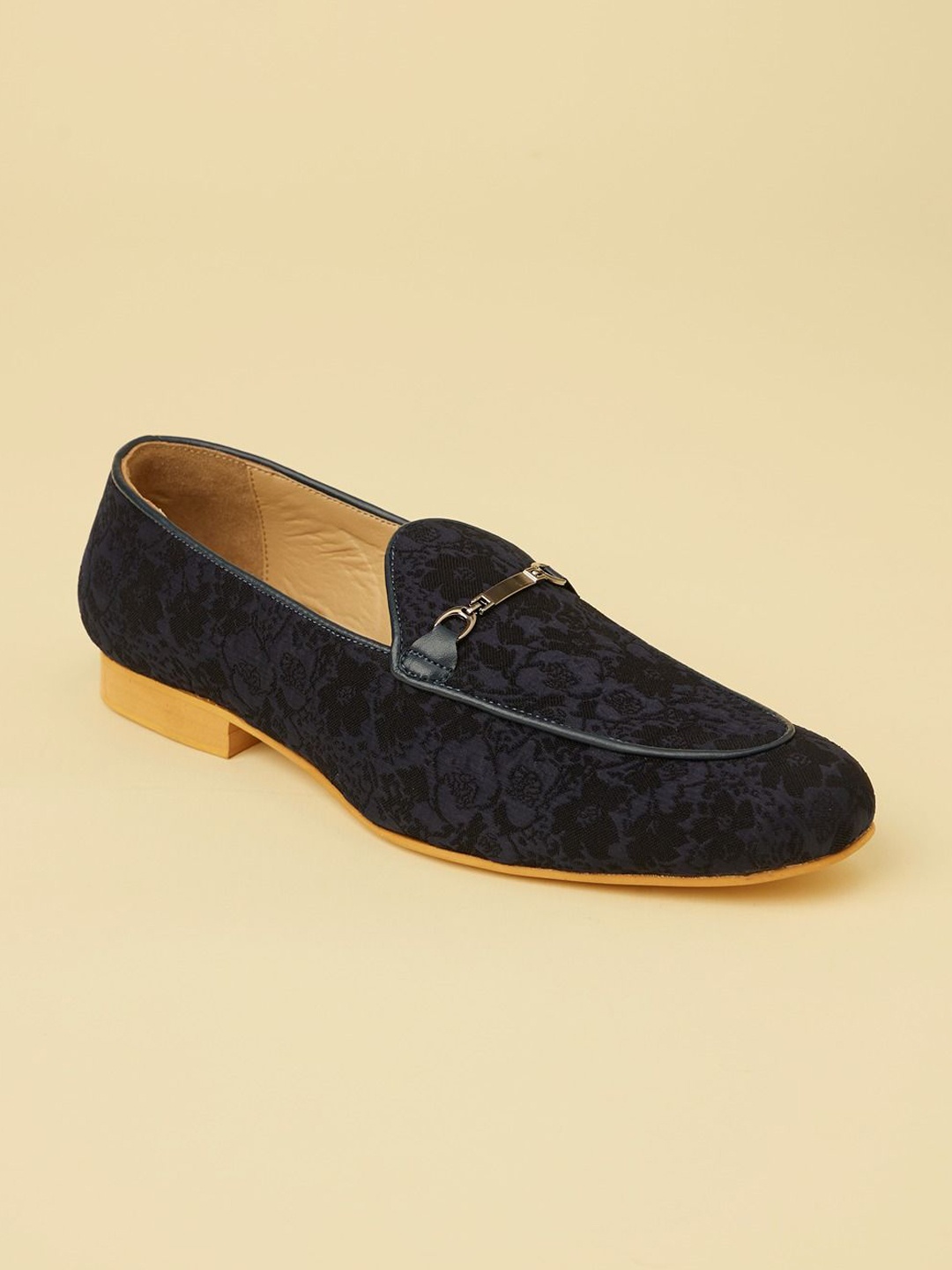 

Manyavar Men Floral Self Patterned Loafers Mojaris, Blue