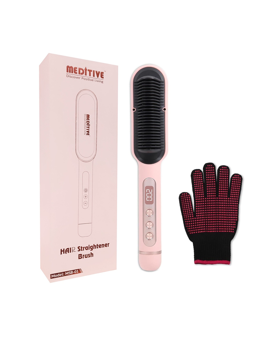 

MEDITIVE Hair Straightener Brush With 9 Adjustable Temperature Settings, Pink