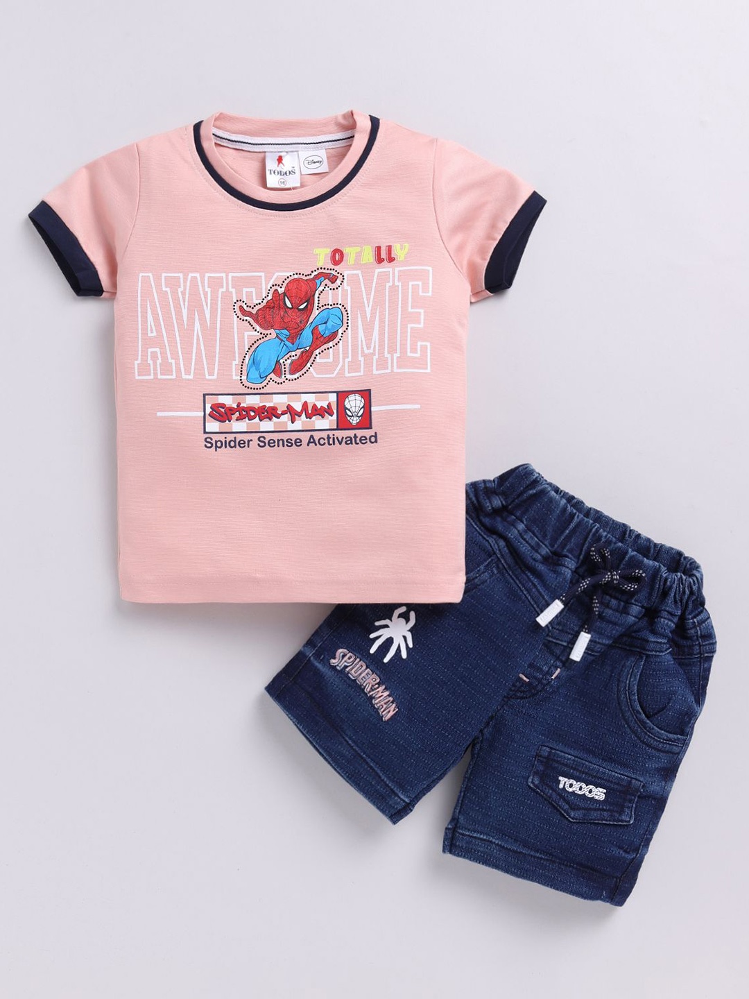 

Annie Infants Printed Round Neck Pure Cotton T-shirt with Shorts, Peach