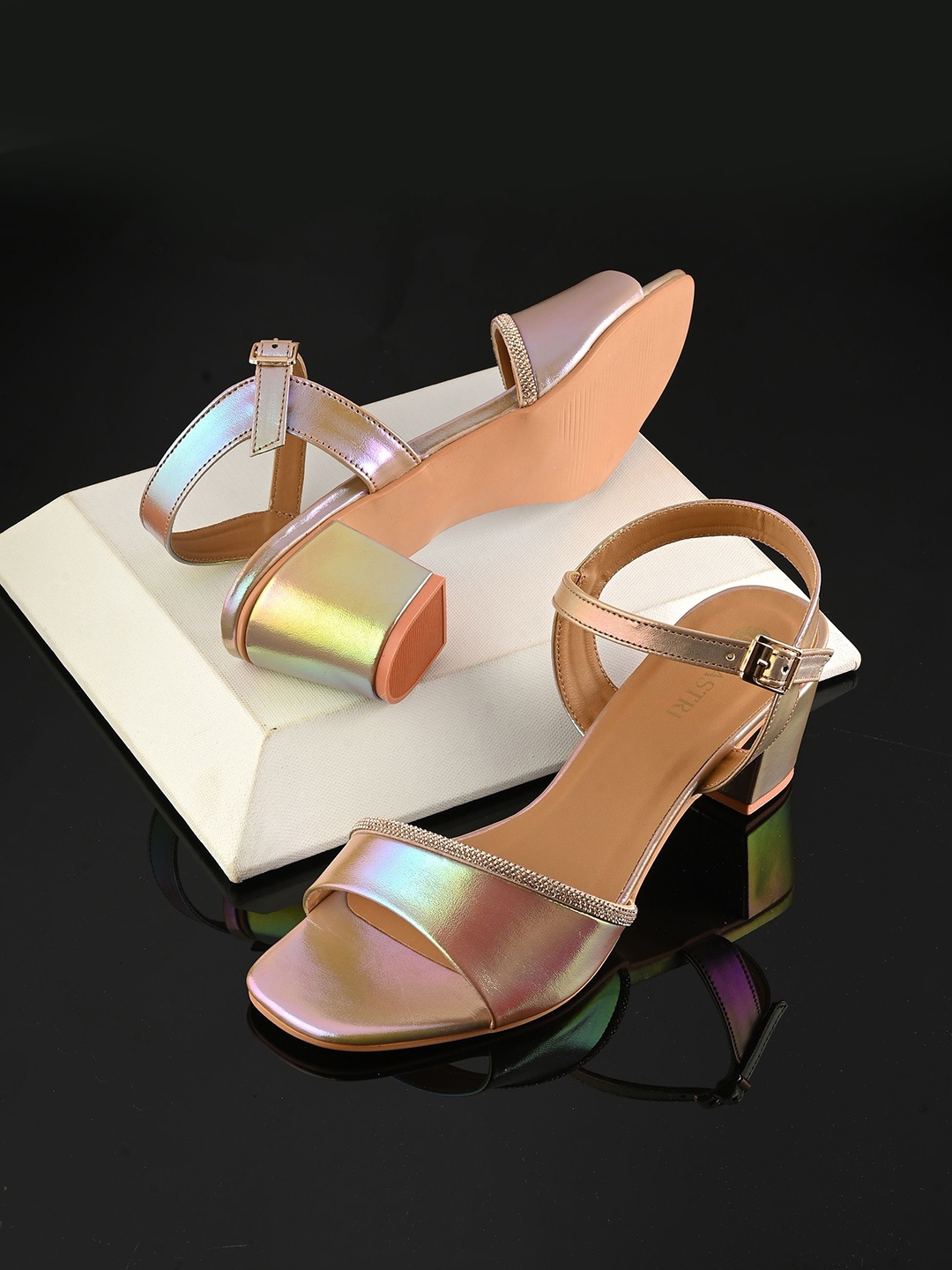 

DIVASTRI Block Square Toe Sandals, Rose gold