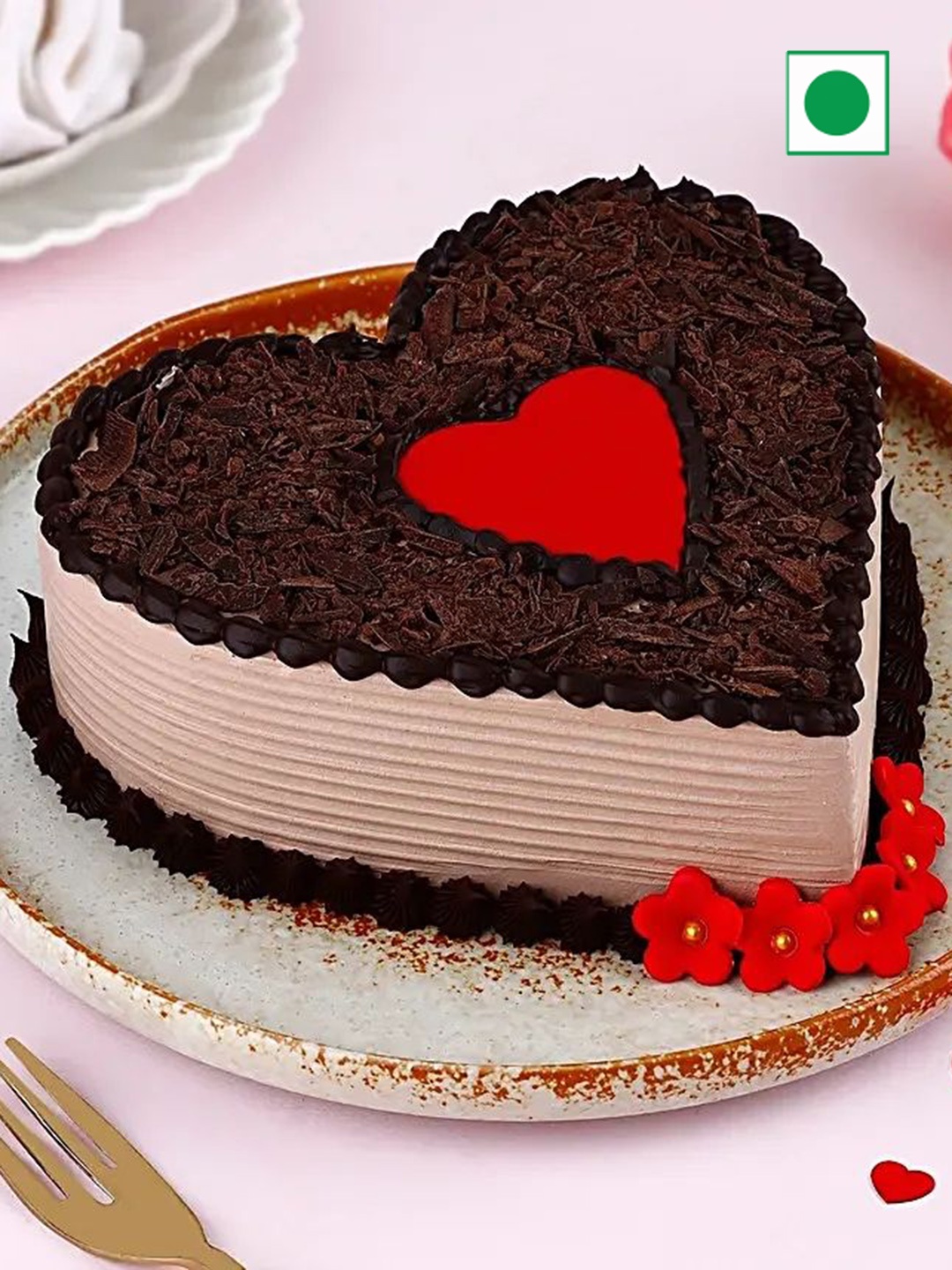 

fnp Choco Flavor Eggless Heart Cake-500g, Brown