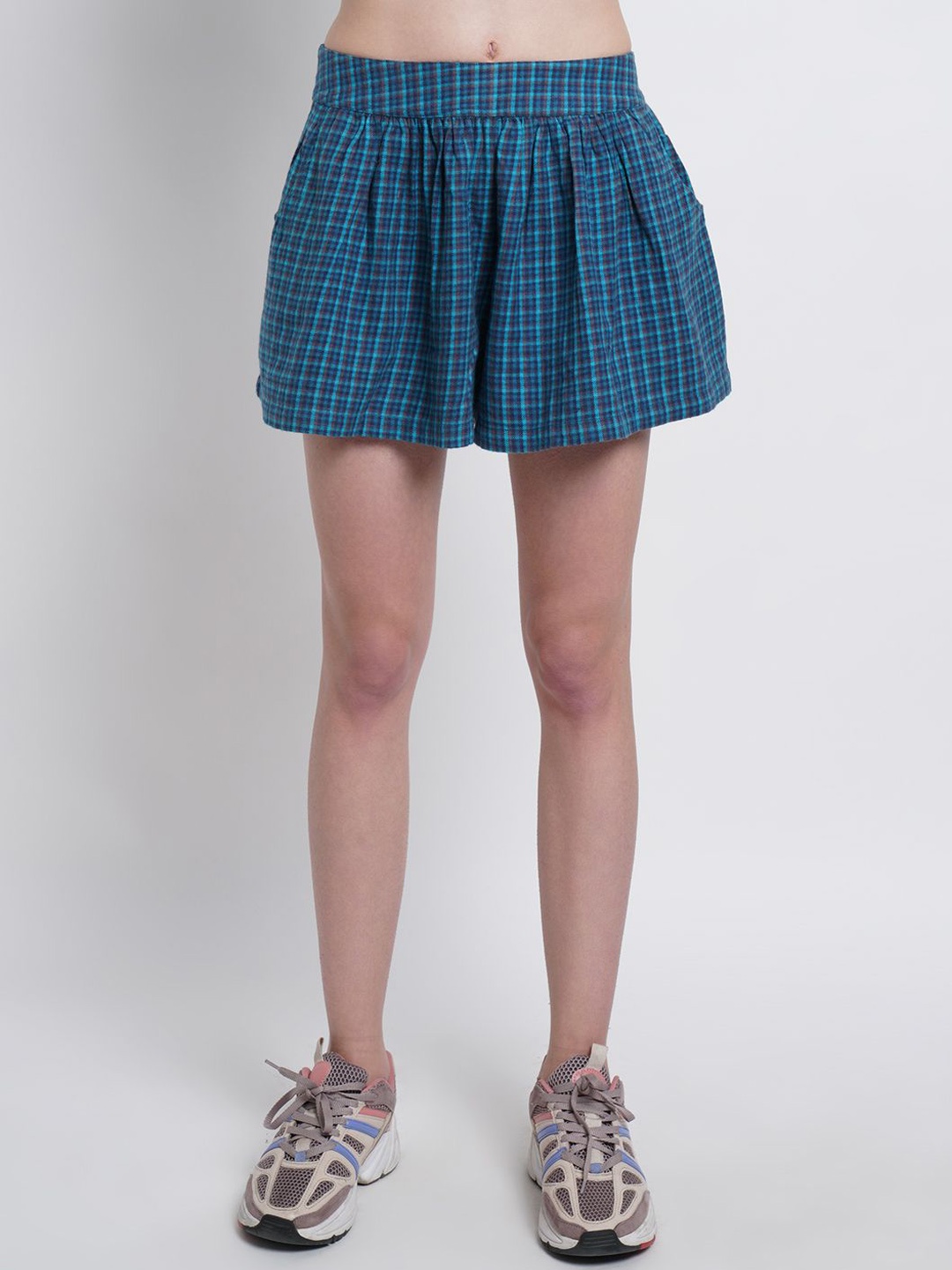

Moda Rapido Women Checked Pure Cotton Skorts, Blue