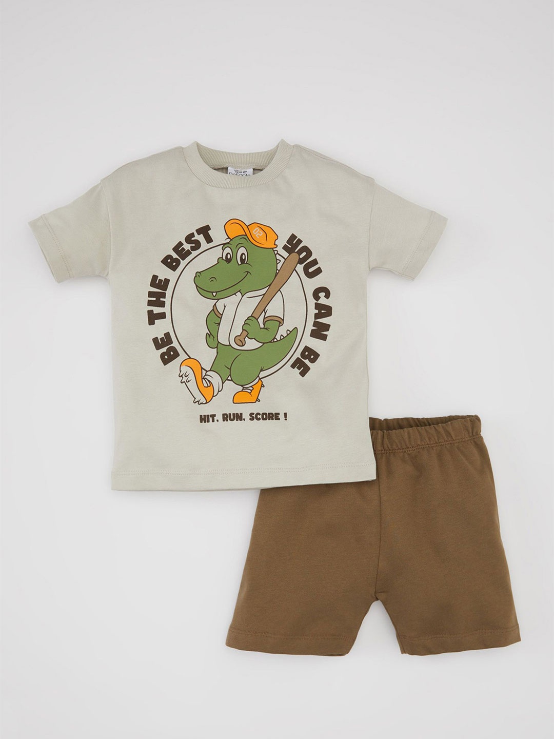 

DeFacto Boys Printed Pure Cotton T-shirt with Shorts, Beige