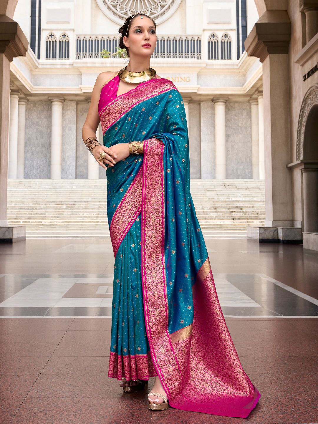

LeeliPeeri Designer Woven Design Zari Banarasi Saree, Teal