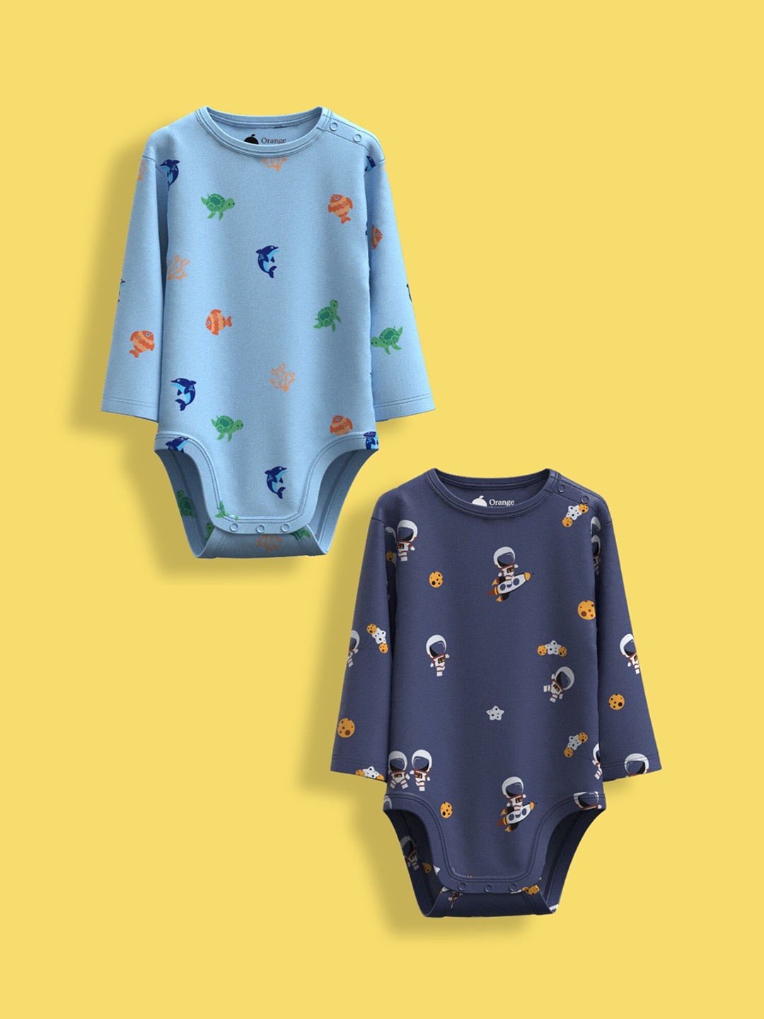 

Orange Sugar Infants Pack Of 2 Printed Cotton Bodysuits, Blue