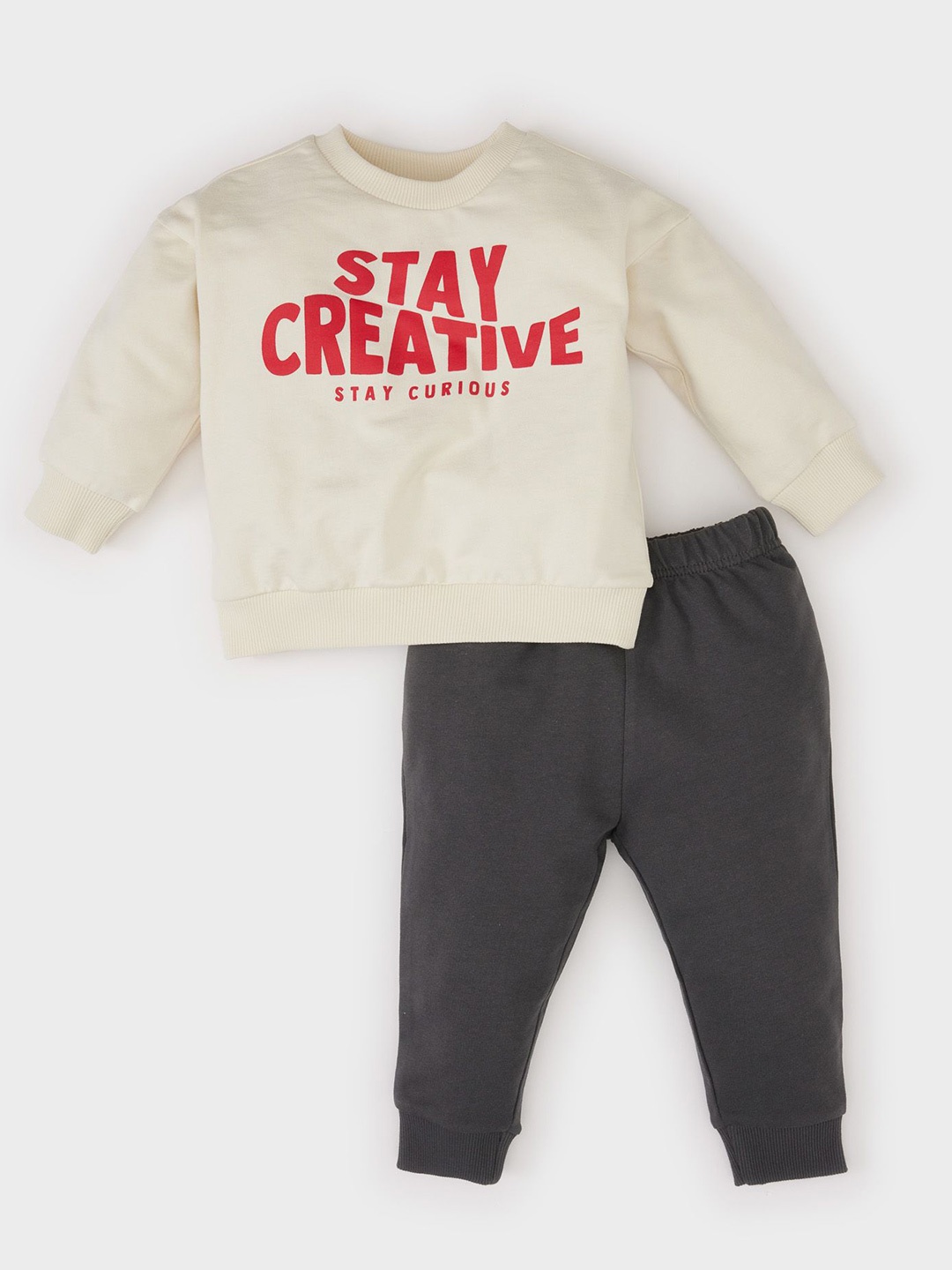 

DeFacto Boys Typography Printed Pure Cotton Sweatshirt With Joggers, Off white