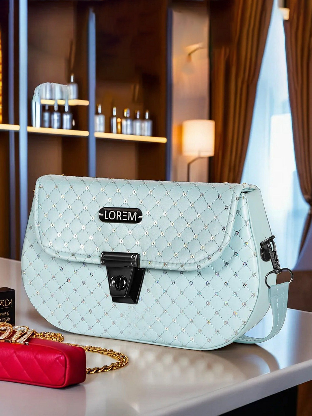 

LOREM Structured Sling Bag with Quilted, Turquoise blue