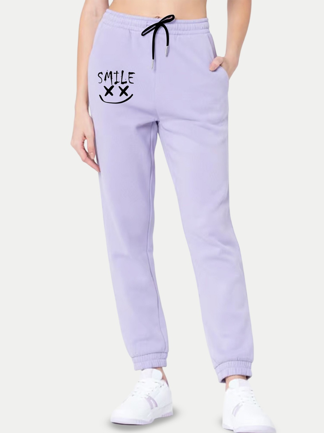 

SAAHASAM Women Typography Printed Relaxed Loose Fit Joggers Trousers, Purple
