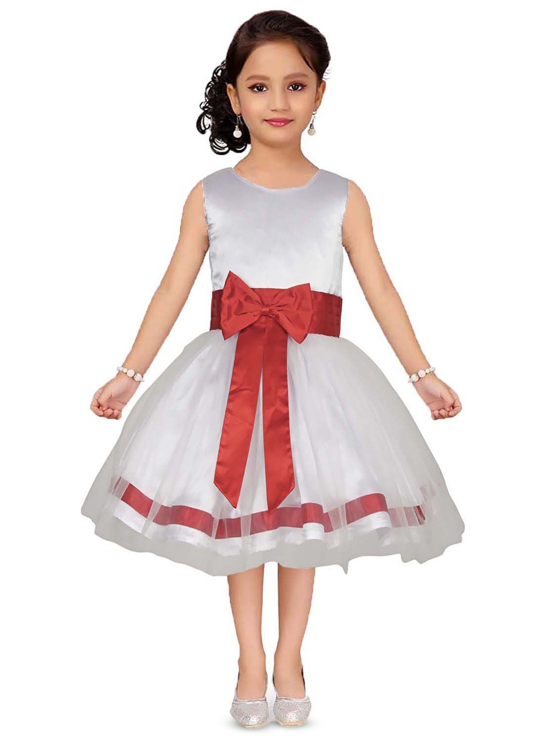 

Wow Girls Bow Detailed Fit and Flare Tulle Dress, White