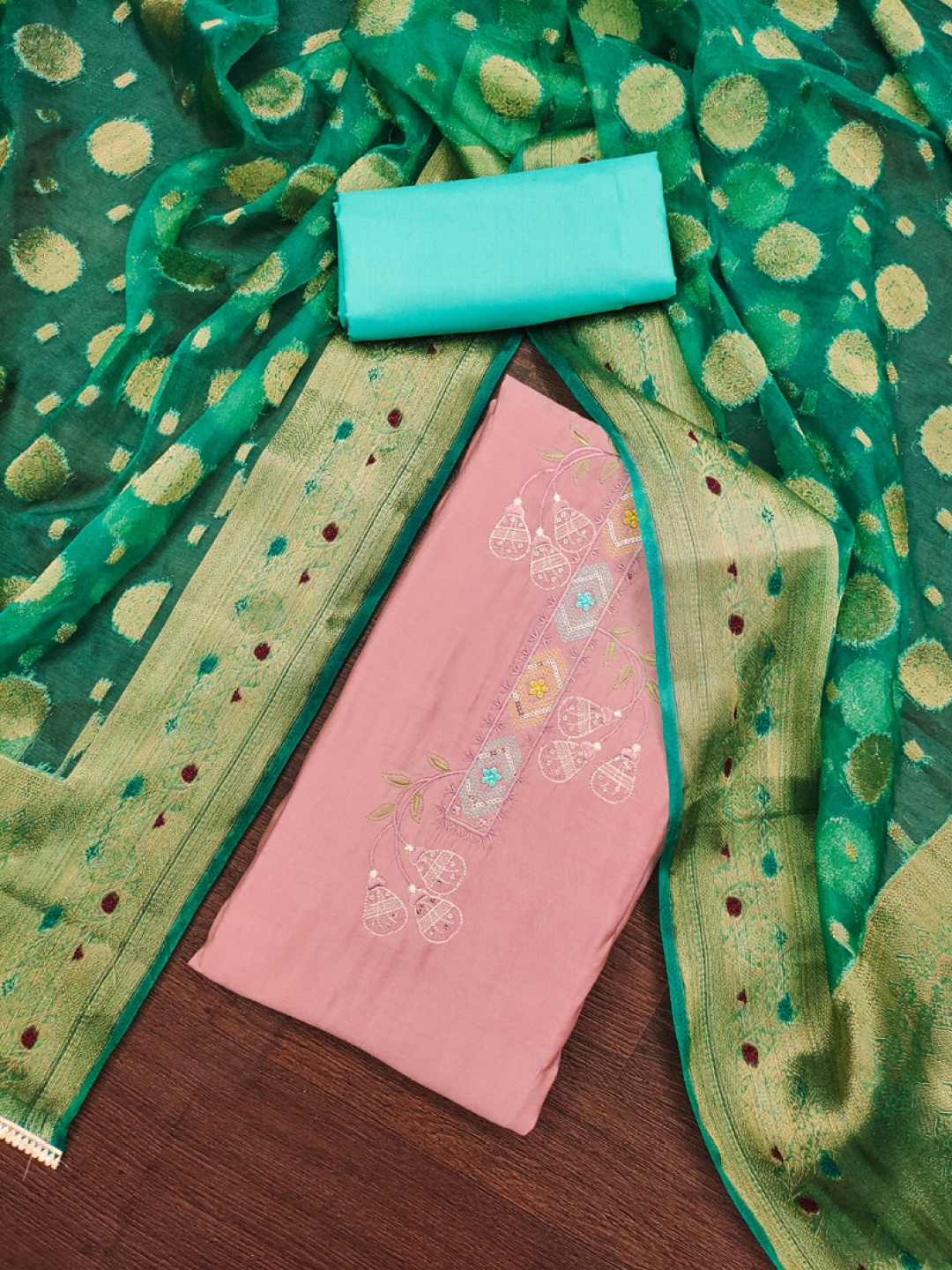 

ASISA Embroidered Sequinned Unstitched Dress Material, Pink