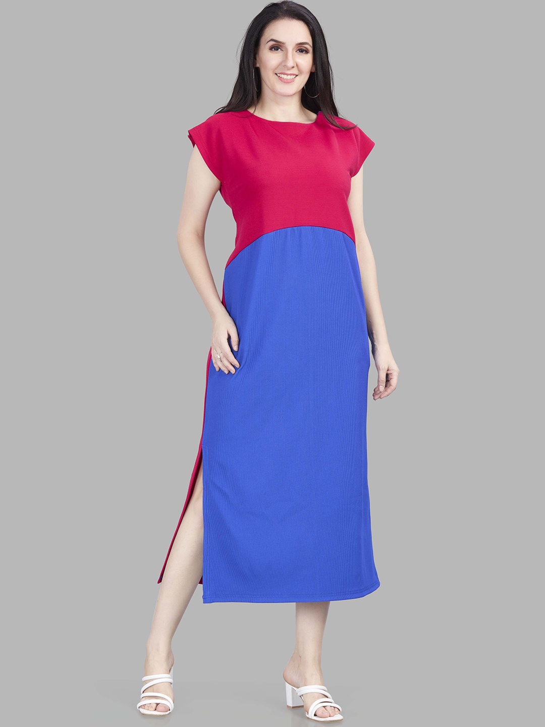 

Autumn Hues Fit & Flare Round Neck Cap Sleeves Dress, Pink