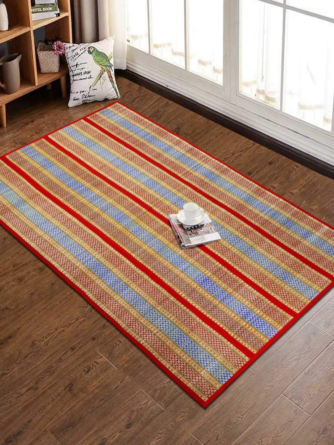 

HOKIPO Red & Blue Madurkathi Patterned Floor Mats